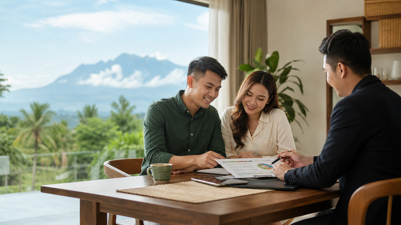 Sabahan couple reviewing a financing plan with an advisor